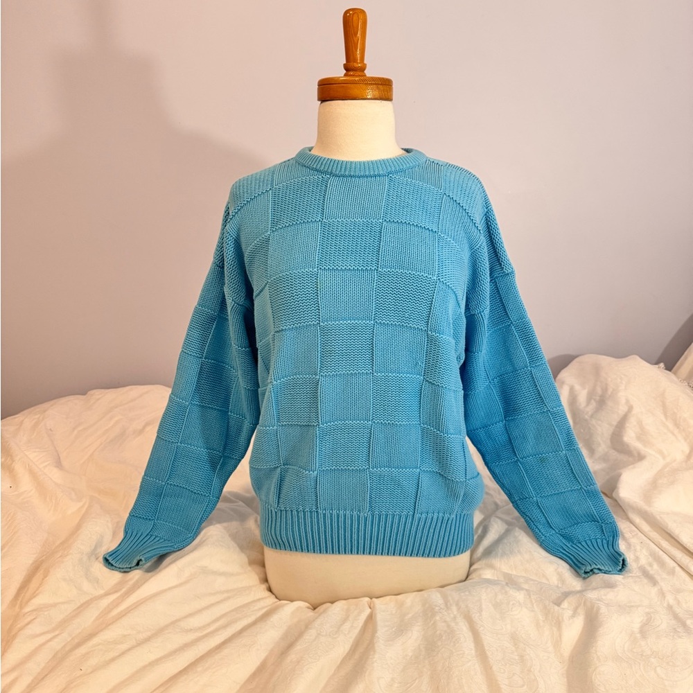 Vintage Blue Checkered Knit Sweater